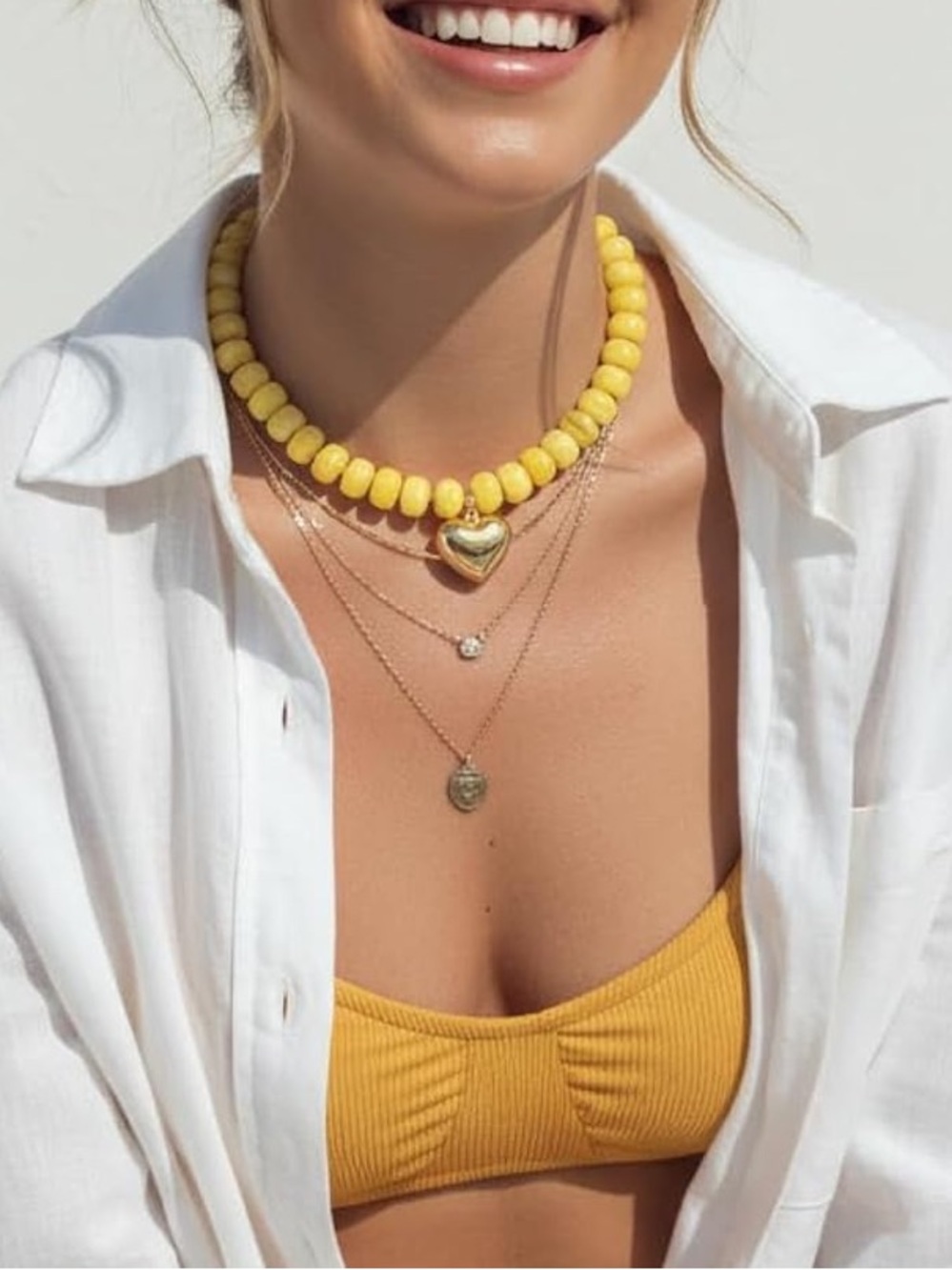 Coastal Yellow Beaded Heart Dopamine Necklace